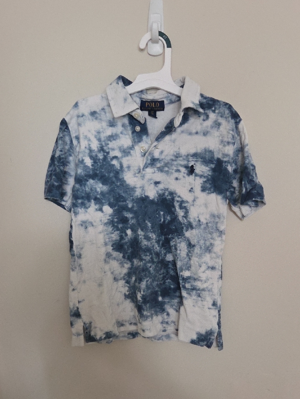 Polo by Ralph Lauren Blue and White Tie-Dye Polo Shirt